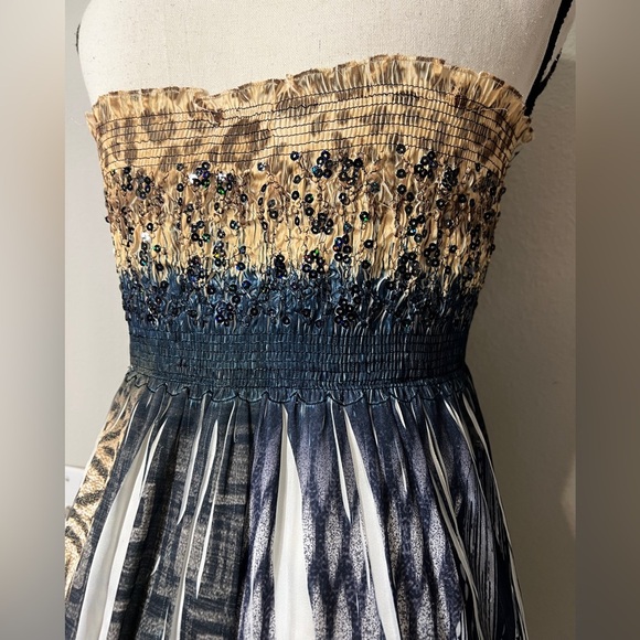 Cache strapless Animal Print Dress size M sequin smocked maxi leopard - Picture 9 of 11